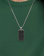 Family Name Engraved CHEVRON Men's TAG Stainless silver with Black Diamonds ,with Back side personalization