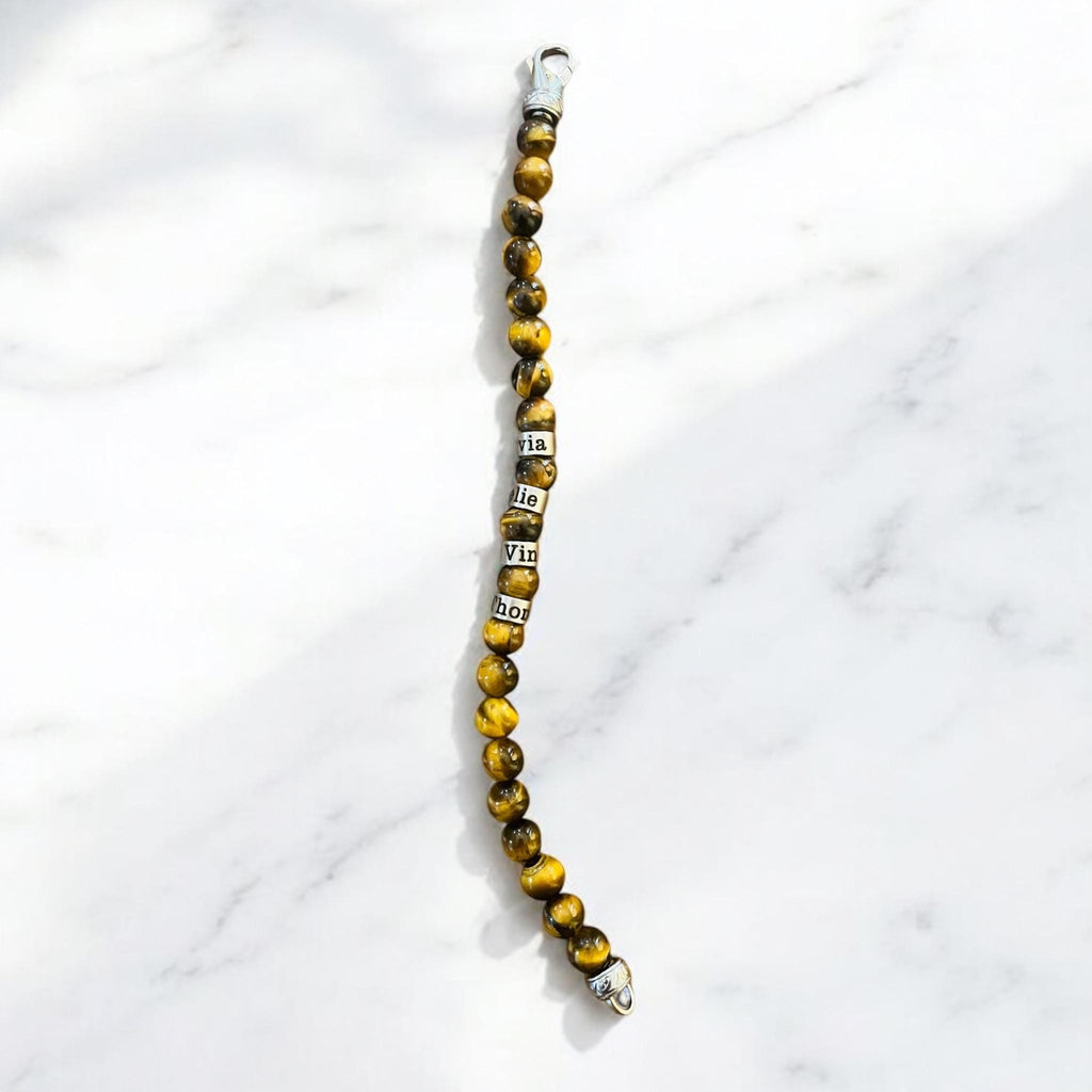 Personalized Engraved Men Tiger Eye Bracelet with Names with Clasp, Tiger eye  Kids Names Bracelet - Family Name Bracelet, valentines,