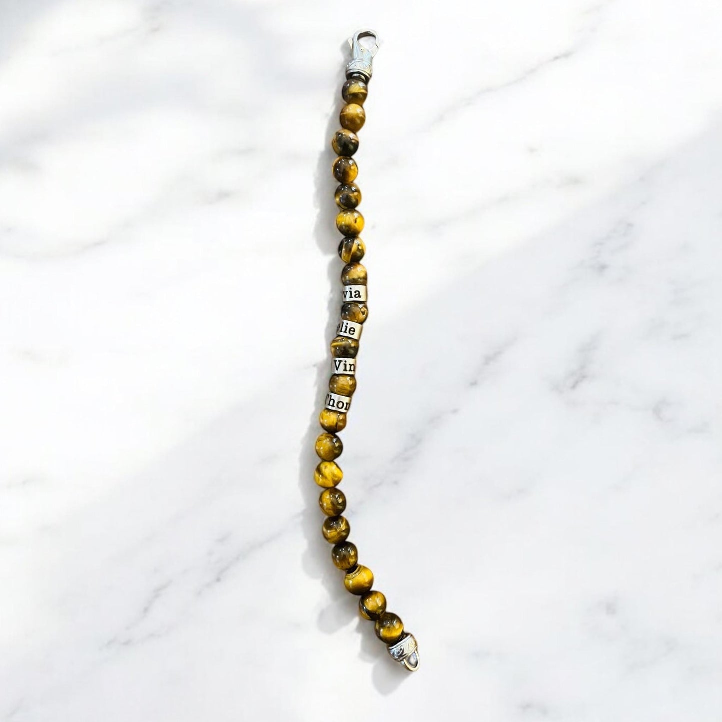 Personalized Engraved Men Tiger Eye Bracelet with Names with Clasp, Tiger eye  Kids Names Bracelet - Family Name Bracelet, valentines,