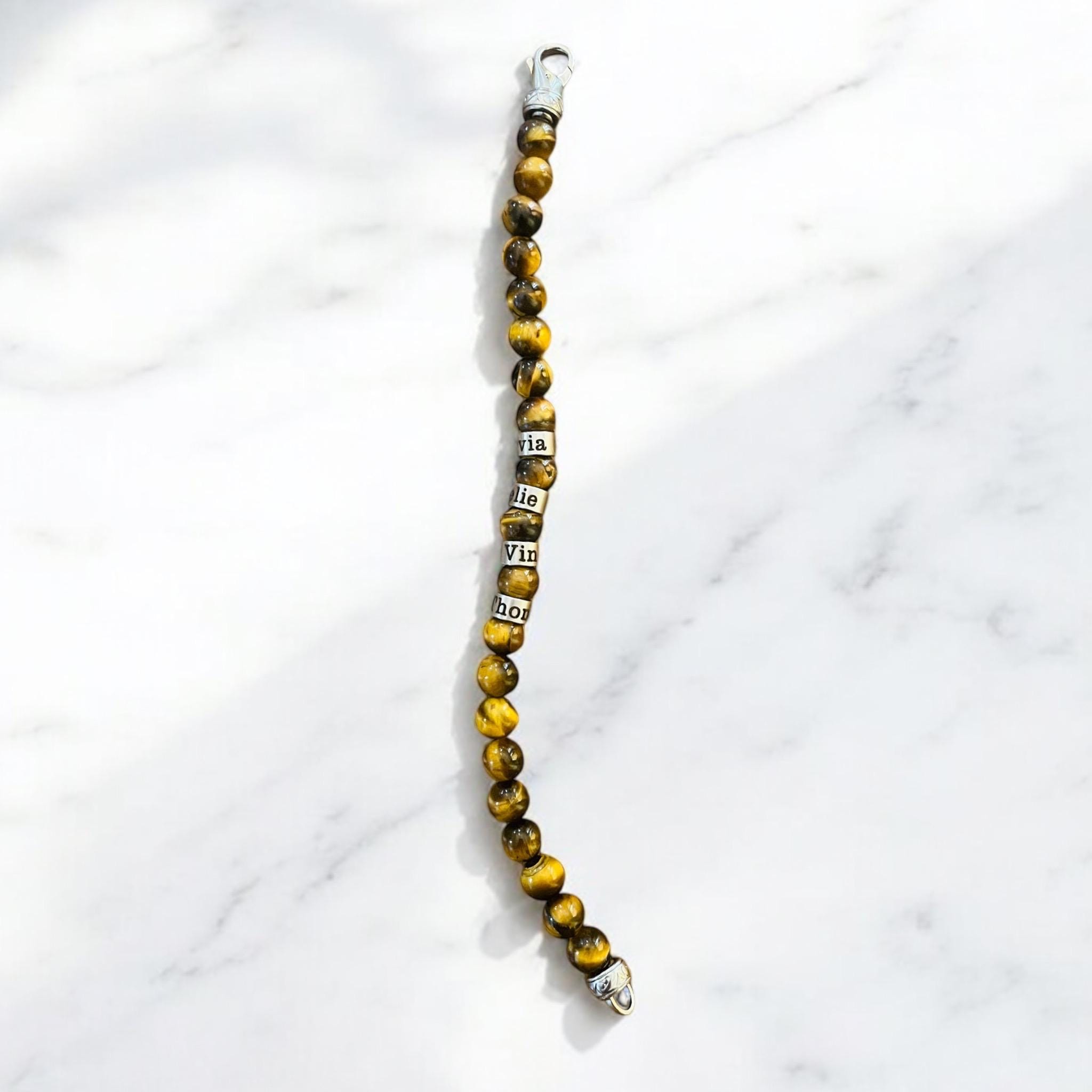 Personalized Engraved Men Tiger Eye Bracelet with Names with Clasp, Tiger eye  Kids Names Bracelet - Family Name Bracelet, valentines,