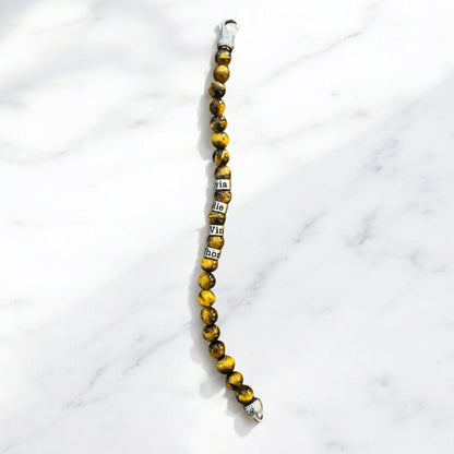 Personalized Engraved Men Tiger Eye Bracelet with Names with Clasp, Tiger eye  Kids Names Bracelet - Family Name Bracelet, valentines,