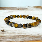 Personalized Tiger Eye Stone Bracelet: Engraved Names, Black Diamond Accent