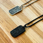 Family Name Engraved CHEVRON Men's TAG Stainless silver with Black Diamonds ,with Back side personalization