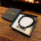 Personalized Engraved Black Onyx Bracelet and Pave Black Diamond Station: Stainless Steel Name Beads