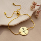 18K Gold Plated Birth Month Flower Bracelet: Personalized Engraved Gift