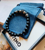 Personalized Engraved Black Onyx Bracelet and Pave Black Diamond Station: Stainless Steel Name Beads