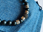 Personalized Engraved Black Onyx Bracelet and Pave Black Diamond Station: Stainless Steel Name Beads