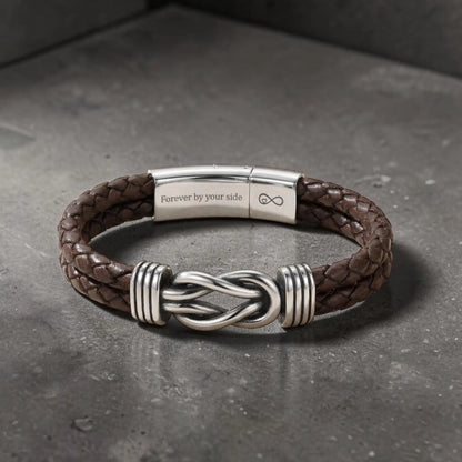 Personalized Leather Infinity Knot Bracelet – Custom Hidden Engraved Message
