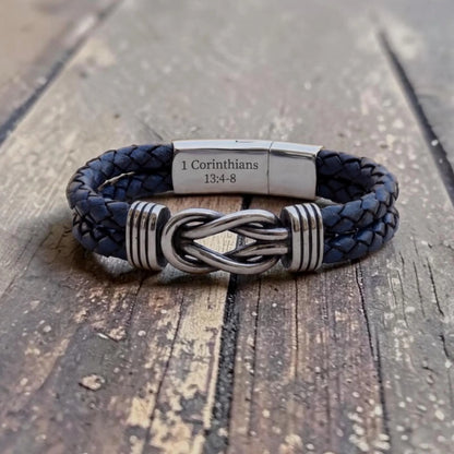 Personalized Leather Infinity Knot Bracelet – Custom Hidden Engraved Message