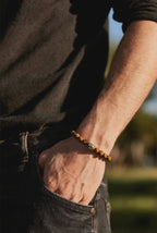 Personalized Tiger Eye Bracelet for Men: Engraved Name, Stainless Steel Beads