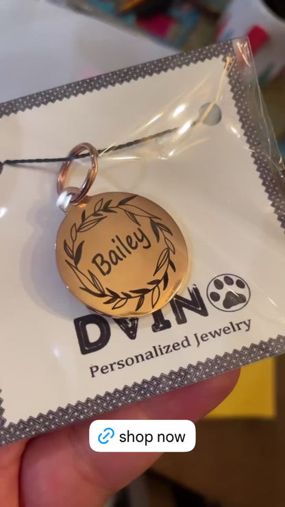 Rose Gold Pet ID Tag: Engraved Stainless Steel Flower Design
