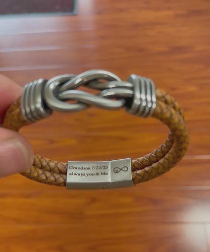 Personalized Leather Infinity Knot Bracelet – Custom Hidden Engraved Message